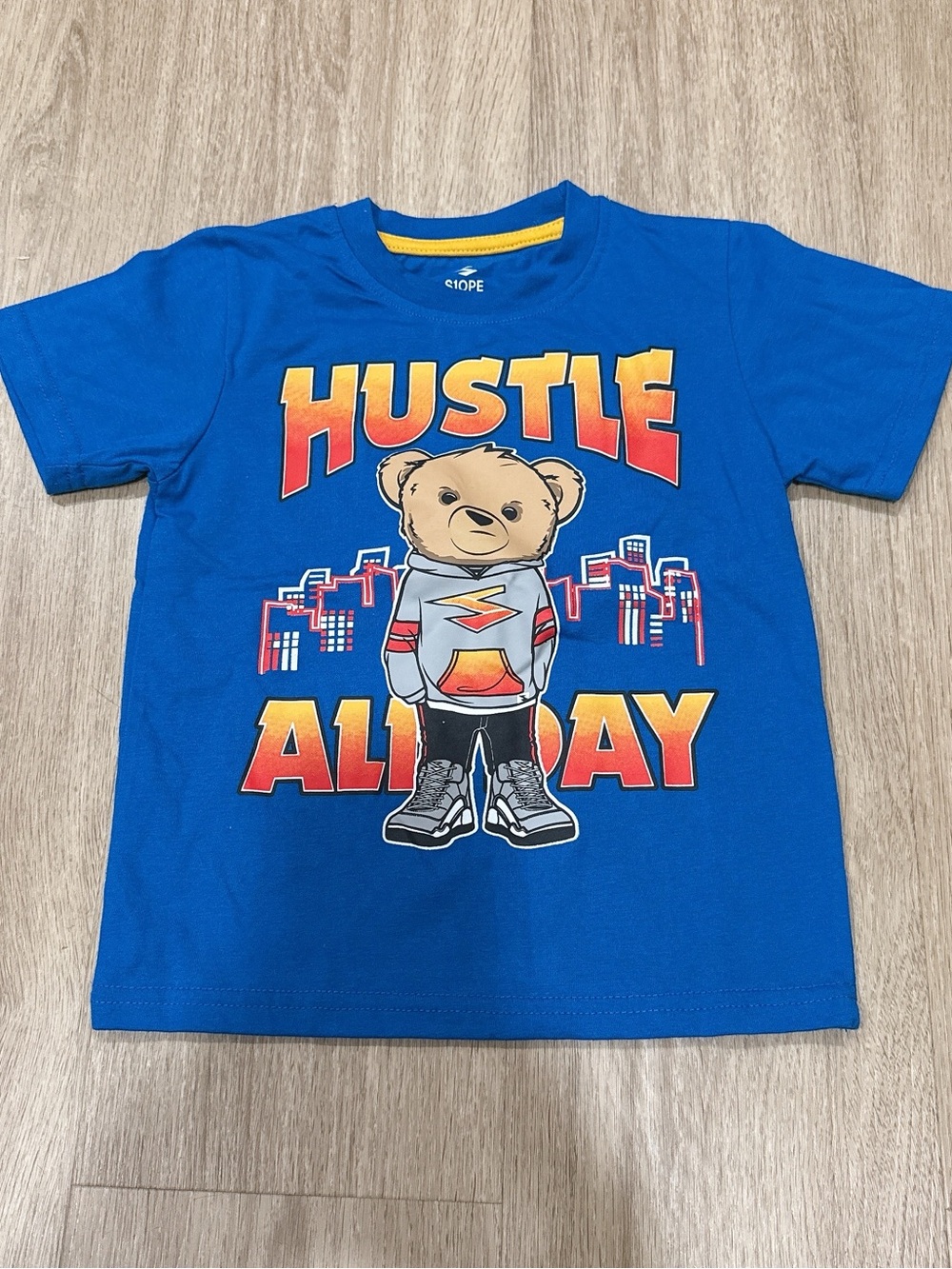 Blue 'Hustle All Day' Bear Graphic Tee